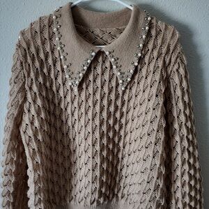 pointelle knit gem bedazzled collar sweater chic elegant classy streetwear